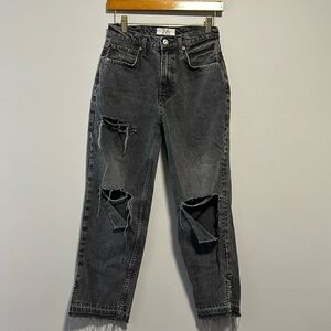 Free People We The Free Boho Festival Black Straight Leg Distressed Jeans 26